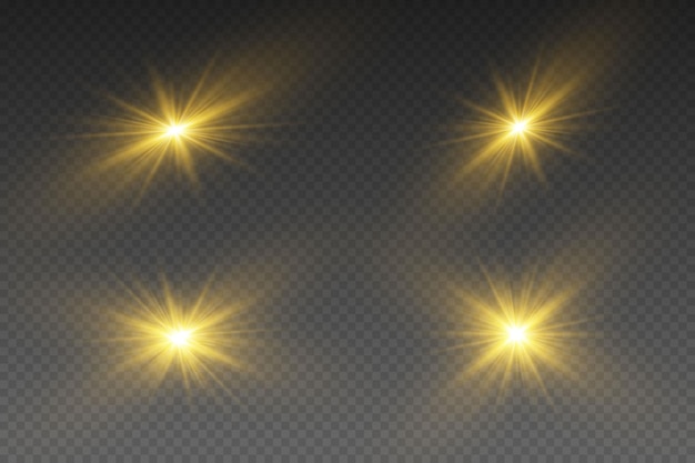 Conjunto de efeitos de iluminação e luzes de lente explosão de estrelas e luz