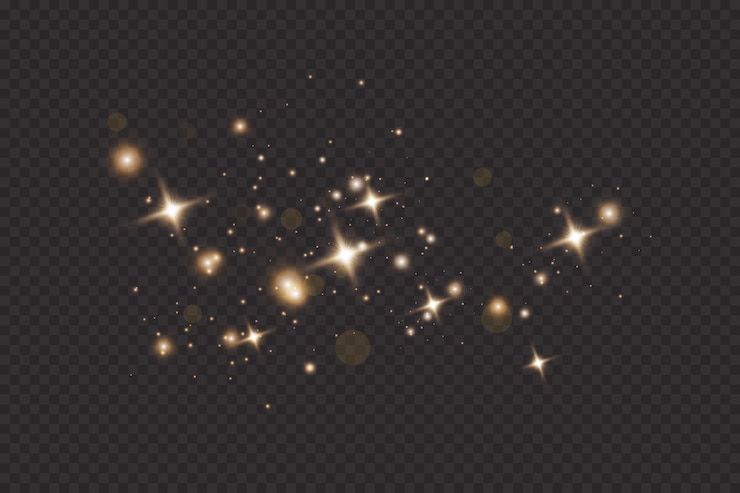 Vetor conjunto de efeitos de luzes brilhantes douradas isolado em fundo transparente. sol flash com raios e holofotes. efeito de luz de brilho. star explodiu com brilhos.