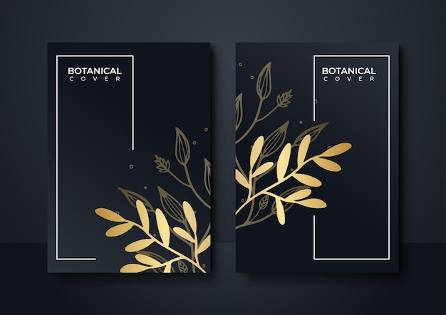 Conjunto de elegante brochura, cartão, capa. textura de mármore preto e dourado. fundo de ouro vintage. quadro geométrico. folhas exóticas de palmeira. arte botânica