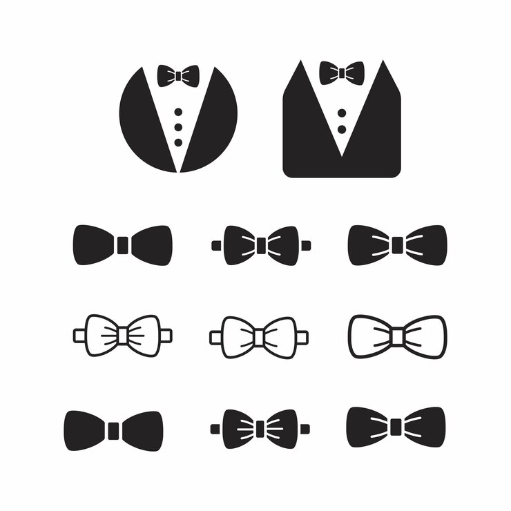 Vetor conjunto de elegantes ícones de gravata e terno em desenho preto e branco