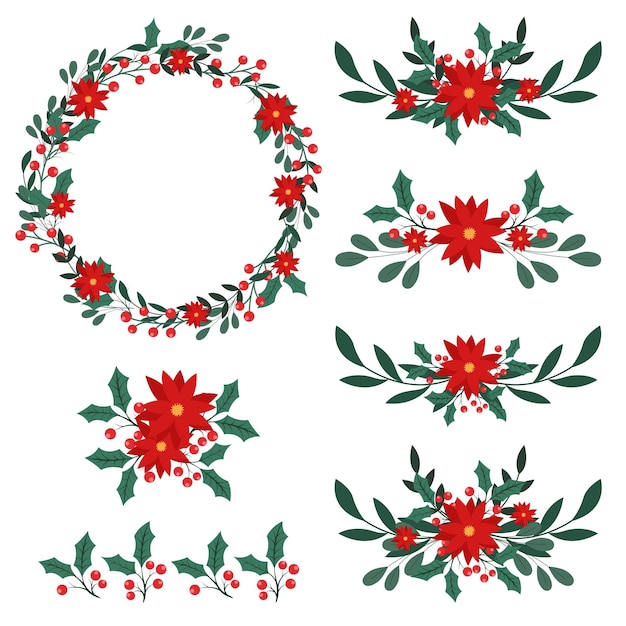 Conjunto de elemento floral de natal