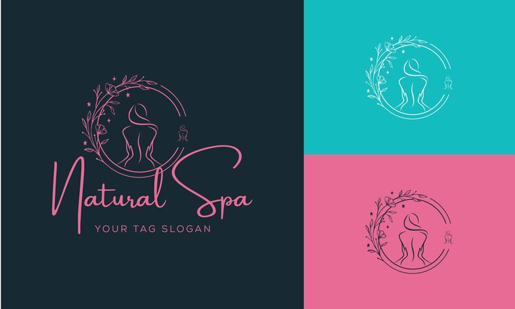 Vetor conjunto de elemento spa logotipo desenhado à mão com corpo e logotipo de folhas para spa e salão de beleza premium