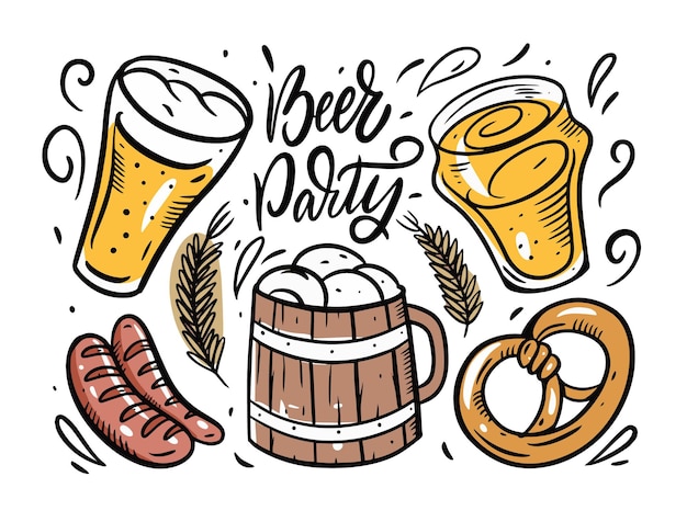 Conjunto de elementos da Beer Party isolado no branco