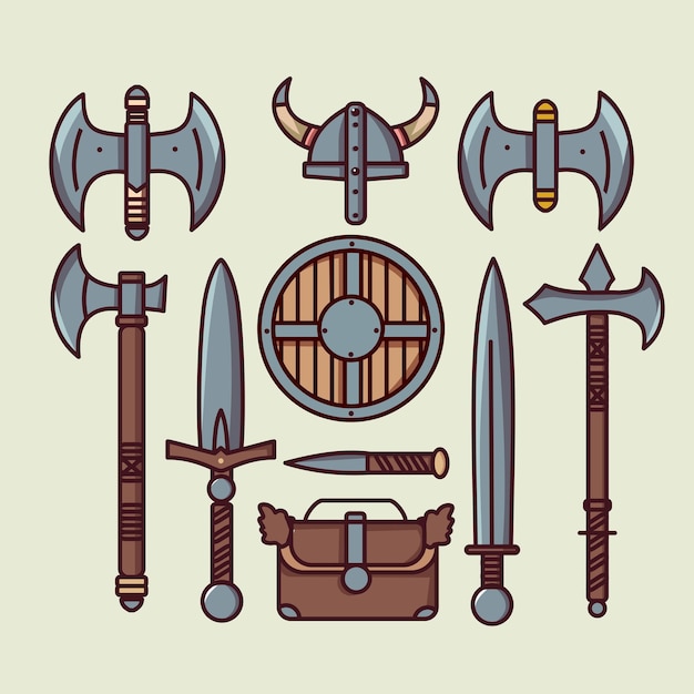 Vetor conjunto de elementos de armas vikings vintage de vetor plano livre