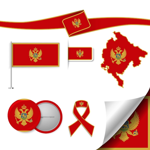 Conjunto de elementos de bandeira com montenegro