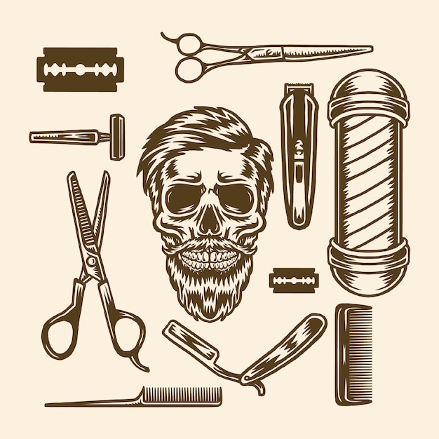 Vetor conjunto de elementos de barbearia