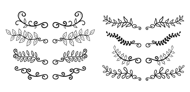 Conjunto de elementos de bordas desenhadas à mão coleção floral swirl ornament vector