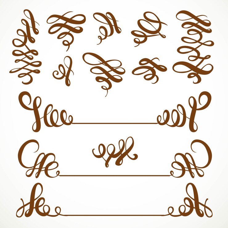 Vetor conjunto de elementos de cachos vintage caligráficos isolados em um fundo branco