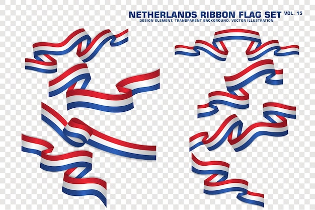 Conjunto de elementos de design de bandeira de fita da holanda 3d em uma ilustração vetorial de fundo transparente