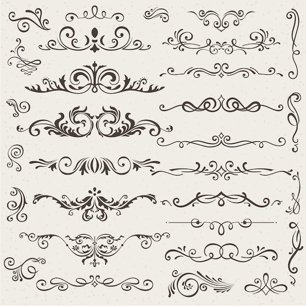 Conjunto de elementos de design de caligrafia e decorações de página.