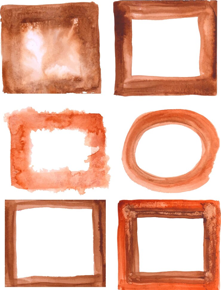 Vetor conjunto de elementos de design de formulário diferente. quadros e traços marrons em aquarela.