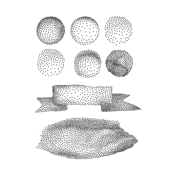 Conjunto de elementos de design de grunge de efeito de pontilhamento de forma geométrica de meio-tom para rótulos adesivo bolha de fala e outros