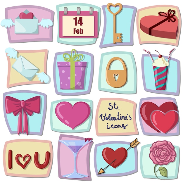 Vetor conjunto de elementos de design de ícones de dia dos namorados