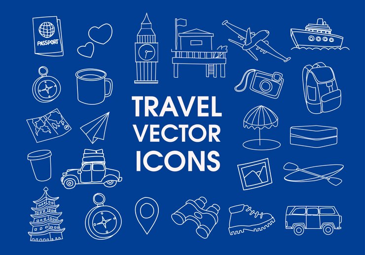 Conjunto de elementos de design de ícones de linhas de viagens