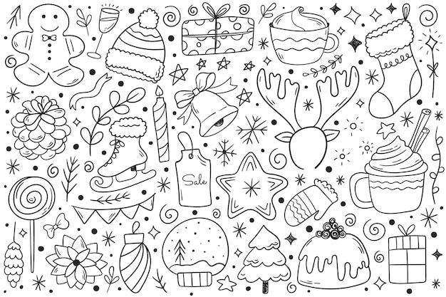 Conjunto de elementos de design de Natal em estilo doodle. Ilustração vetorial
