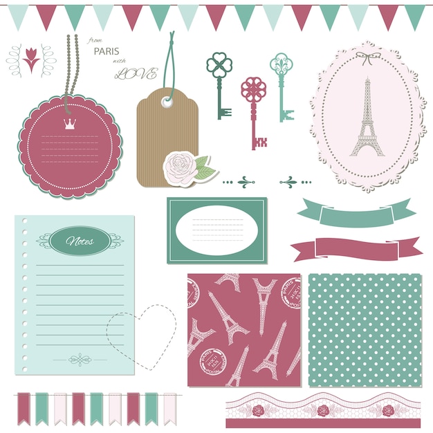 Vetor conjunto de elementos de design scrapbook bonito.