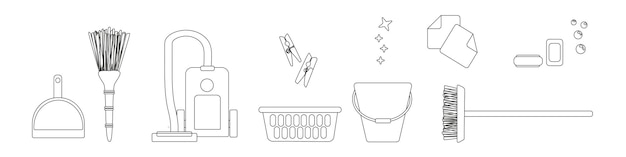 Conjunto de elementos de design vetorial para o esboço de limpeza de primavera Desenho à mão em estilo de desenho animado Esboço ve