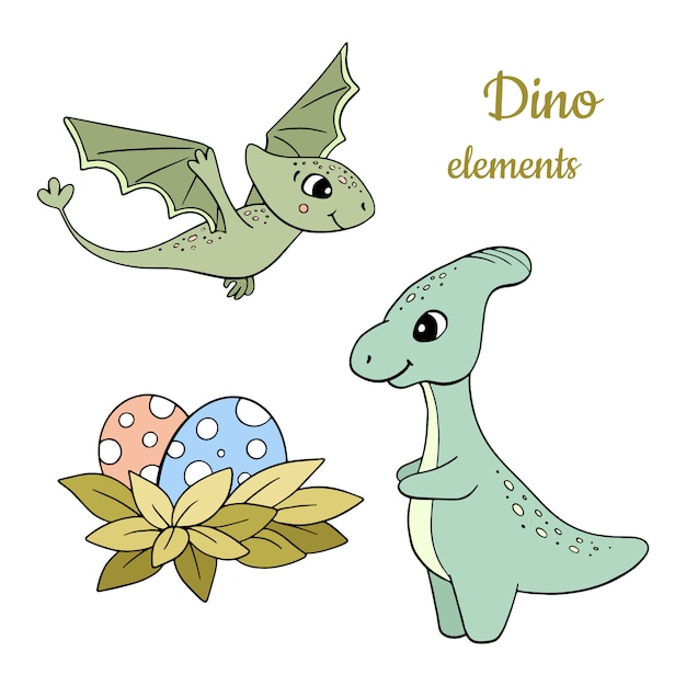 Vetor conjunto de elementos de dinossauro