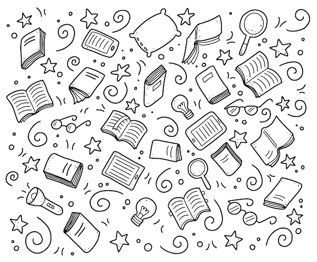 Conjunto de elementos de doodle livro mão desenhada
