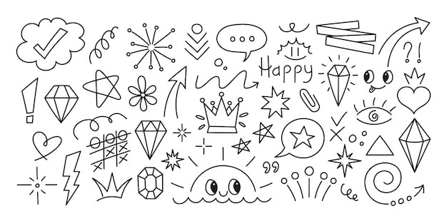 Conjunto de elementos de esboço do Doodle desenhados à mão