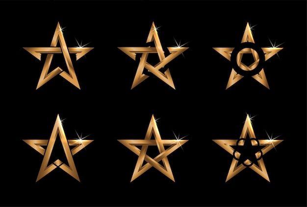 conjunto de elementos de estrelas douradas ou decorações com formas diferentes