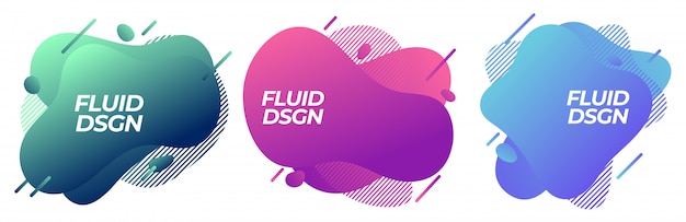 Conjunto de elementos de formas gráficas líquido fluido moderno abstrato. Linha colorida dinâmica. Resumo de gradiente
