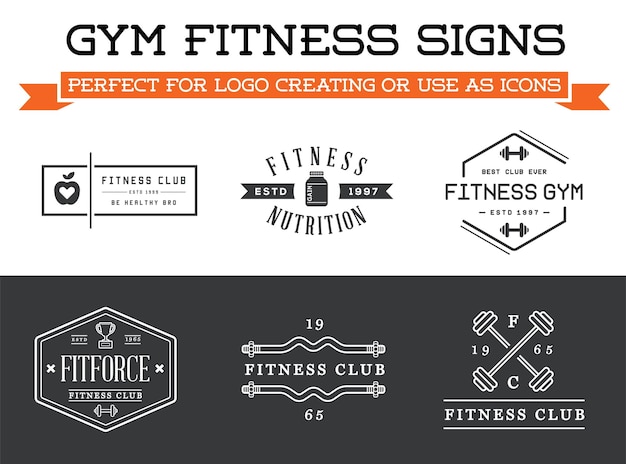 Vetor conjunto de elementos de ginástica aeróbica vector fitness e sinais de logotipo pode ser usado como logotipo ou ícone em qualidade premium