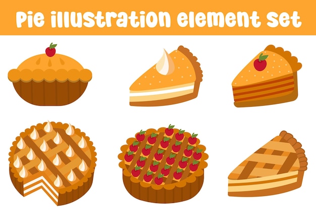 Vetor conjunto de elementos de ilustração de torta de abóbora conjun to de elementos de ilustração vetorial de desenho plano