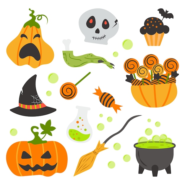 Conjunto de elementos de outono para festa de Halloween em vetor de fundo branco