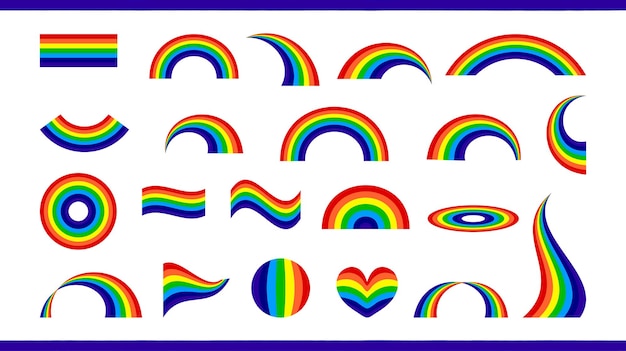Conjunto de elementos do arco-íris em estilos diferentes