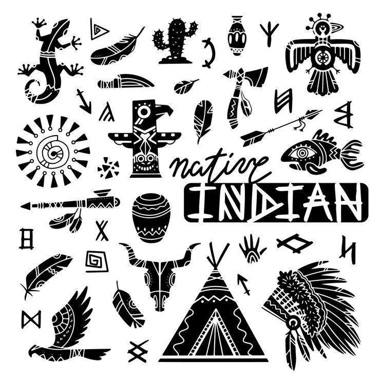 Vetor conjunto de elementos indígenas nativos ilustração de coleção de estilo boho nativo americano clipart étnico