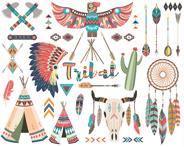 Conjunto de elementos indígenas tribais nativos