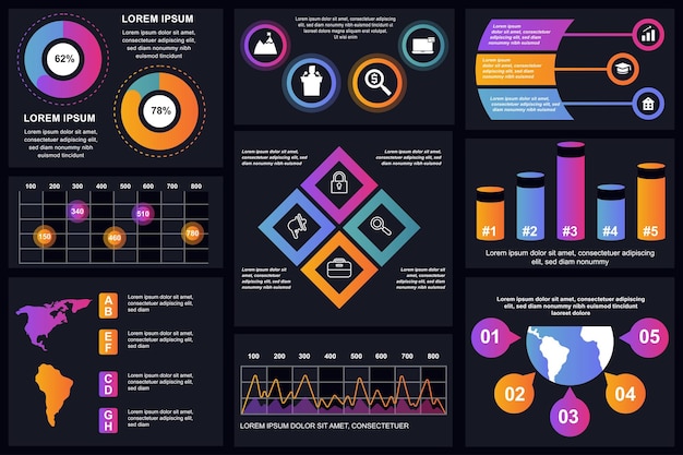 Conjunto de elementos infográficos modelo de design vetorial de visualização de dados pode ser usado para opções de etapas diagrama de fluxo de trabalho de processo de negócios fluxograma conceito linha do tempo ícones de marketing gráficos de informações