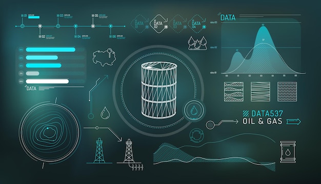 Conjunto de elementos infográficos sobre exploração e produção de petróleo