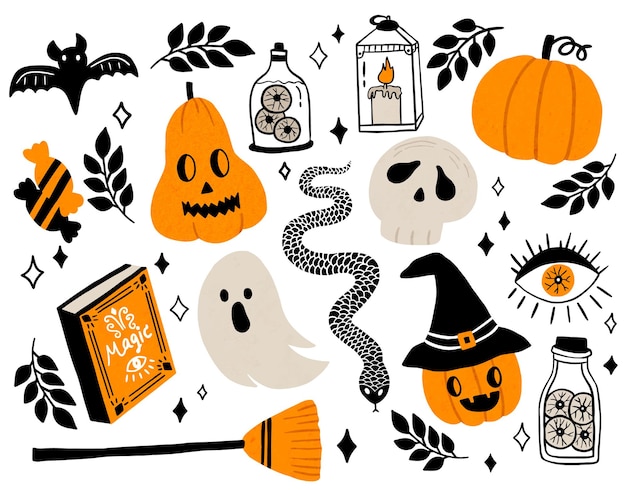 Vetor conjunto de elementos isolados de halloween com ilustração em vetor eps