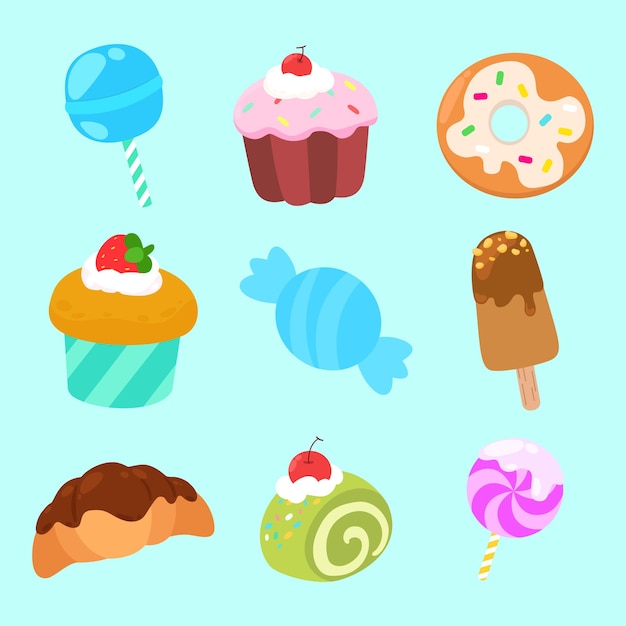 Conjunto de elementos planos de doces