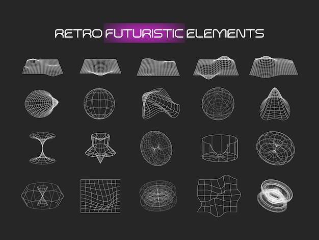 Vetor conjunto de elementos retro-futuristas