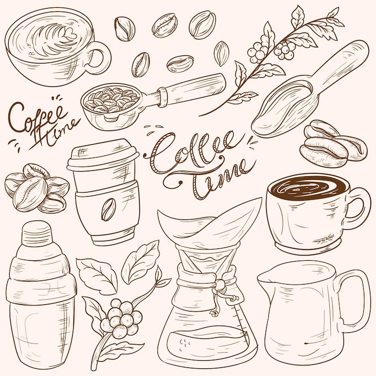 Vetor conjunto de elementos sketch coffee