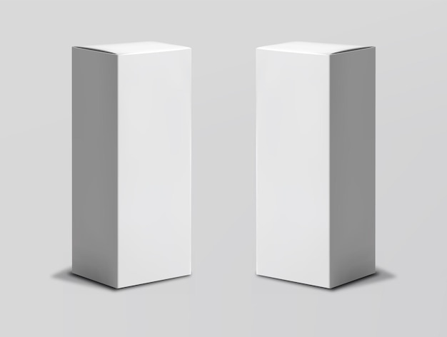 Conjunto de embalagem de caixa branca fundo branco isolado realista