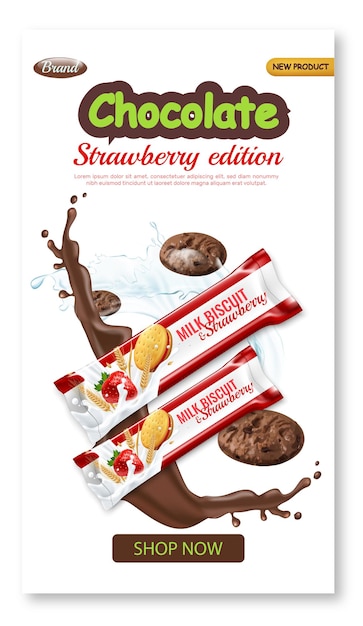 Conjunto de embalagens realistas de doces e biscoitos de chocolate