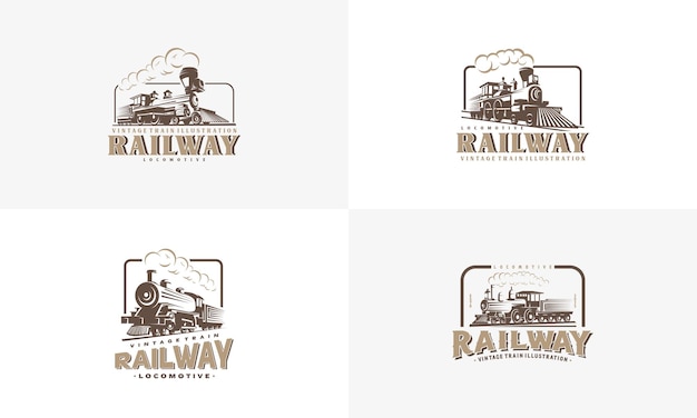 Conjunto de emblema de estilo vintage de ilustração de logotipo de locomotiva