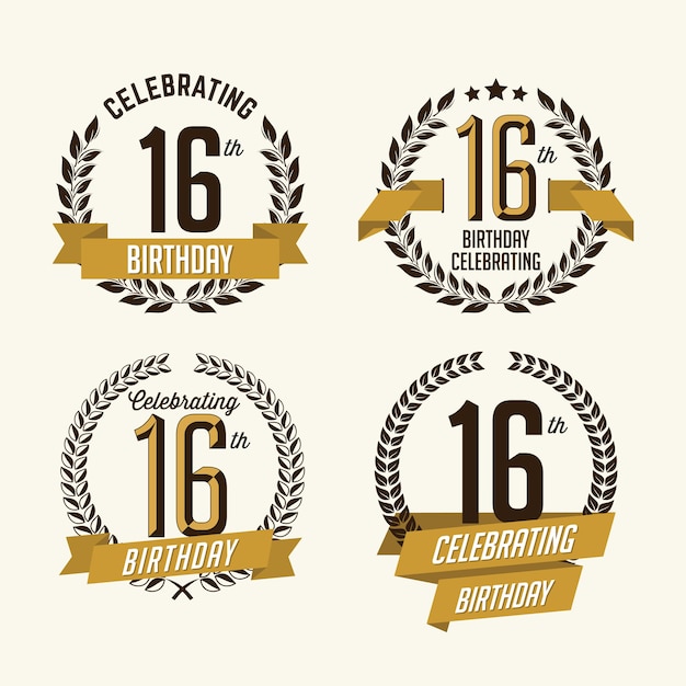Conjunto de emblemas de aniversário isolados no branco