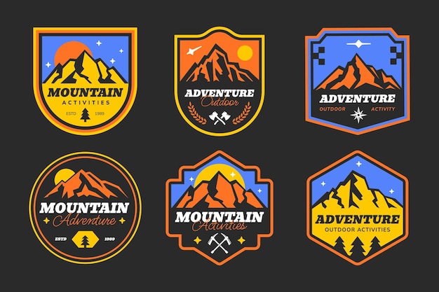 Conjunto de emblemas de aventura de acampamento de montanha logotipos Patch design atividade ao ar livre