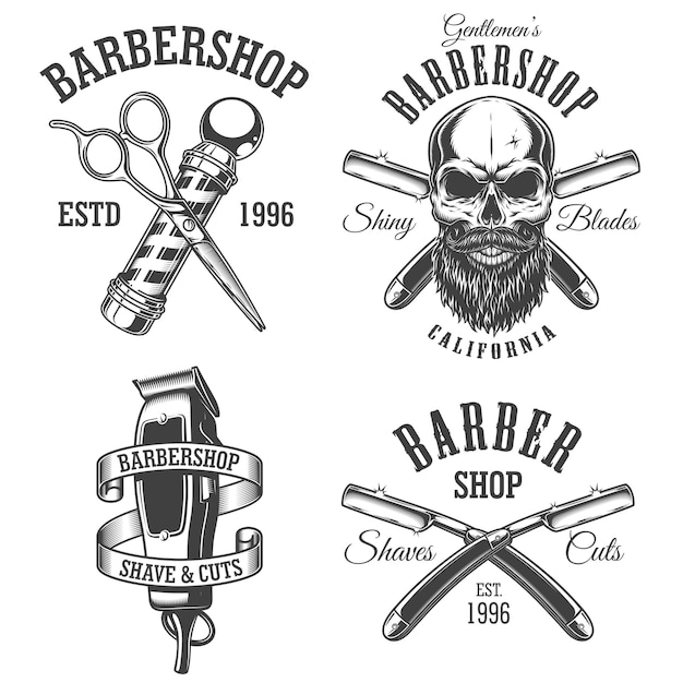 Conjunto de emblemas de barbearia vintage