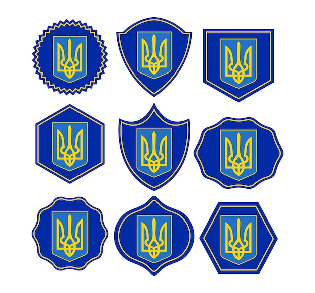 Conjunto de emblemas de brasão de armas do tridente ucraniano ucrânia