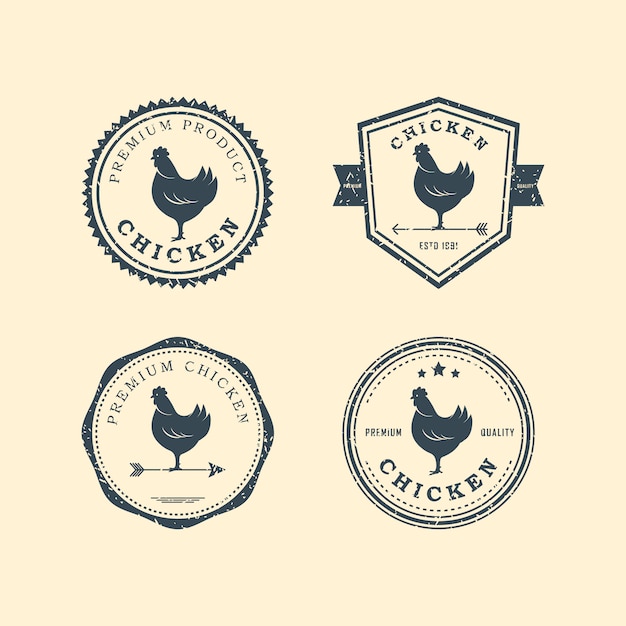 Conjunto de emblemas de frango premium. Logotipo de frango
