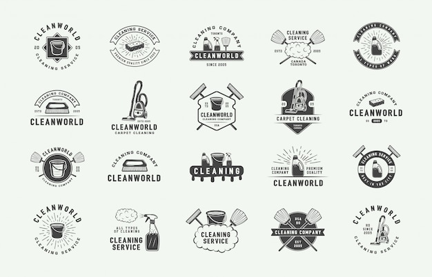 Conjunto de emblemas de logotipo de limpeza retrô
