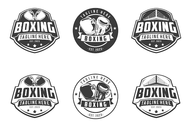 Conjunto de emblemas de logotipos de boxe rótulos emblemas conjunto de emblemas de logotipo de boxe modelo de design de coleção