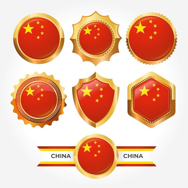 Conjunto de emblemas de luxo de bandeira da china