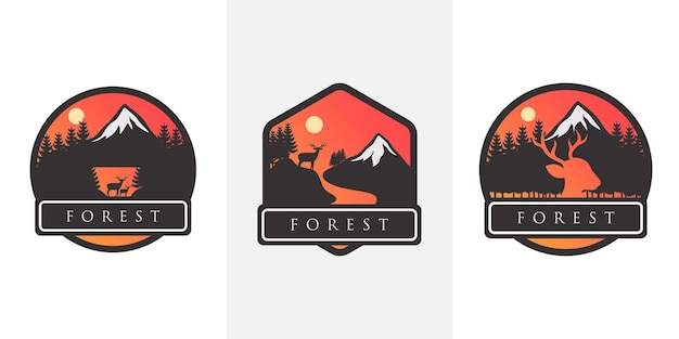 Conjunto de emblemas de viagens de montanha. emblema de aventura ao ar livre de acampamento, emblema e patch de design de logotipo. turismo de montanha, caminhadas. rótulo de acampamento na selva em estilo vintage